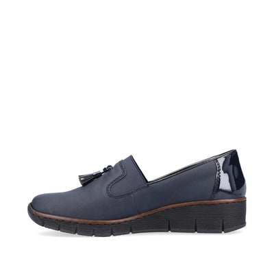 RIEKER - 53751-14 LOW WEDGE SLIP-ON SHOE WITH TASSEL - NAVY