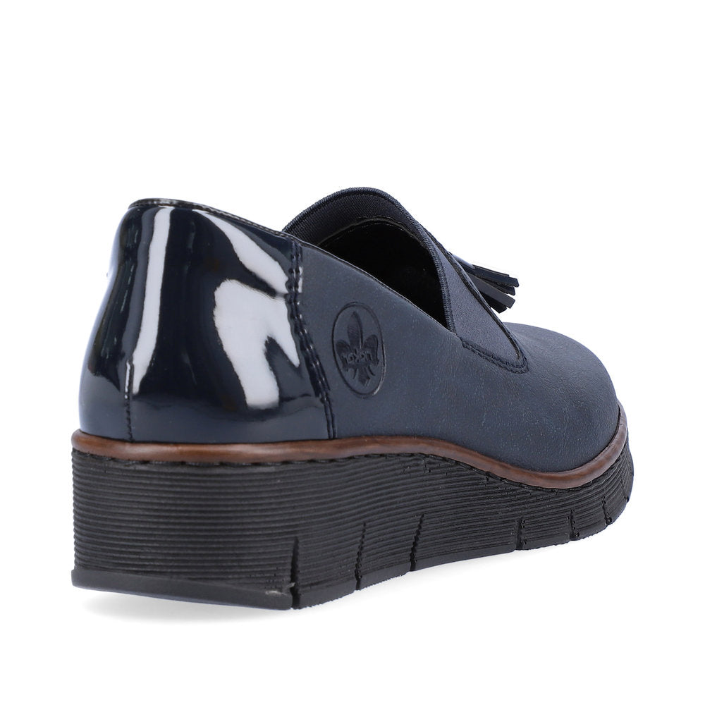 RIEKER - 53751-14 LOW WEDGE SLIP-ON SHOE WITH TASSEL - NAVY