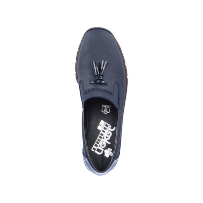 RIEKER - 53751-14 LOW WEDGE SLIP-ON SHOE WITH TASSEL - NAVY