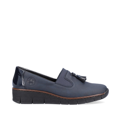 RIEKER - 53751-14 LOW WEDGE SLIP-ON SHOE WITH TASSEL - NAVY
