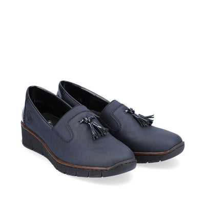 RIEKER - 53751-14 LOW WEDGE SLIP-ON SHOE WITH TASSEL - NAVY