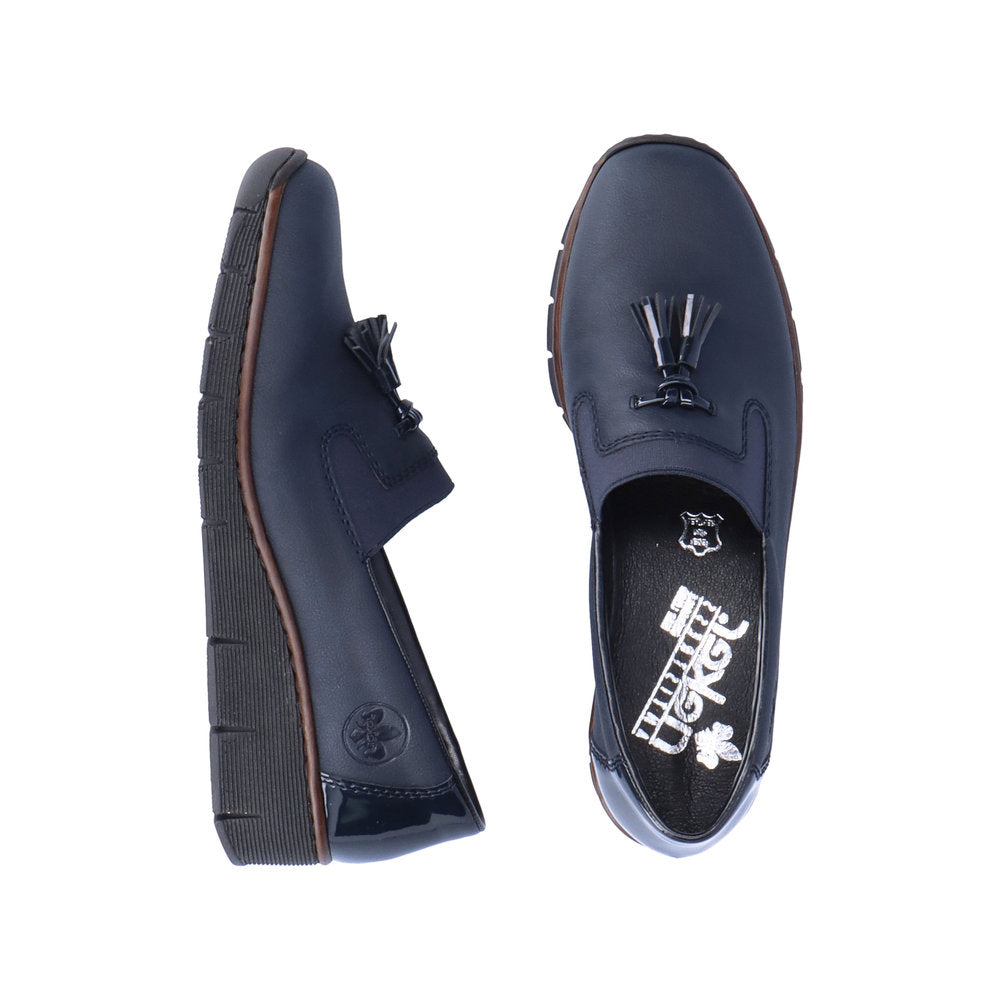 RIEKER - 53751-14 LOW WEDGE SLIP-ON SHOE WITH TASSEL - NAVY