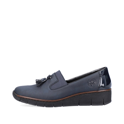 RIEKER - 53751-14 LOW WEDGE SLIP-ON SHOE WITH TASSEL - NAVY