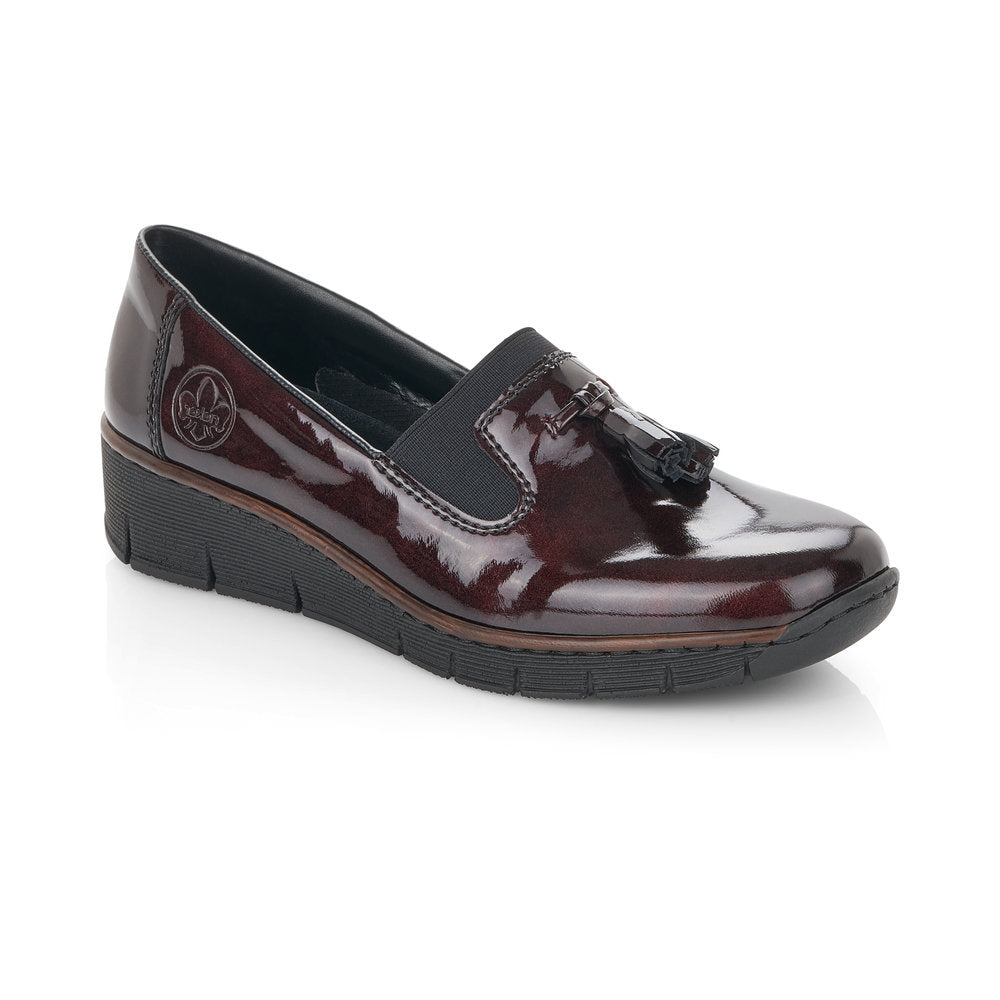 RIEKER - 53751-35 LOW WEDGE SLIP-ON SHOE WITH TASSEL - WINE PATENT