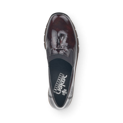 RIEKER - 53751-35 LOW WEDGE SLIP-ON SHOE WITH TASSEL - WINE PATENT