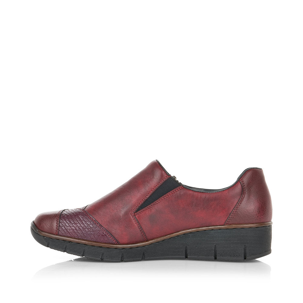 RIEKER - 53761-35 LOW WEDGE SHOE WITH SIDE ZIP - WINE