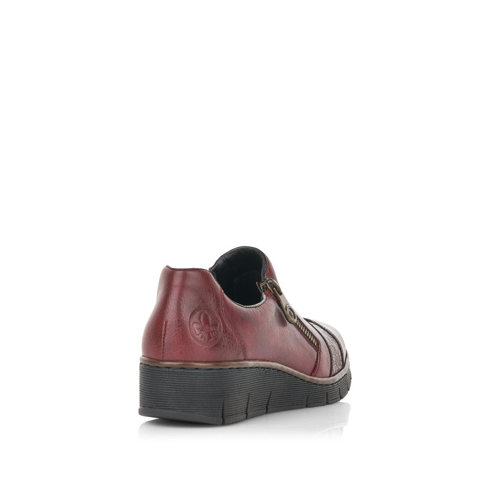 RIEKER - 53761-35 LOW WEDGE SHOE WITH SIDE ZIP - WINE