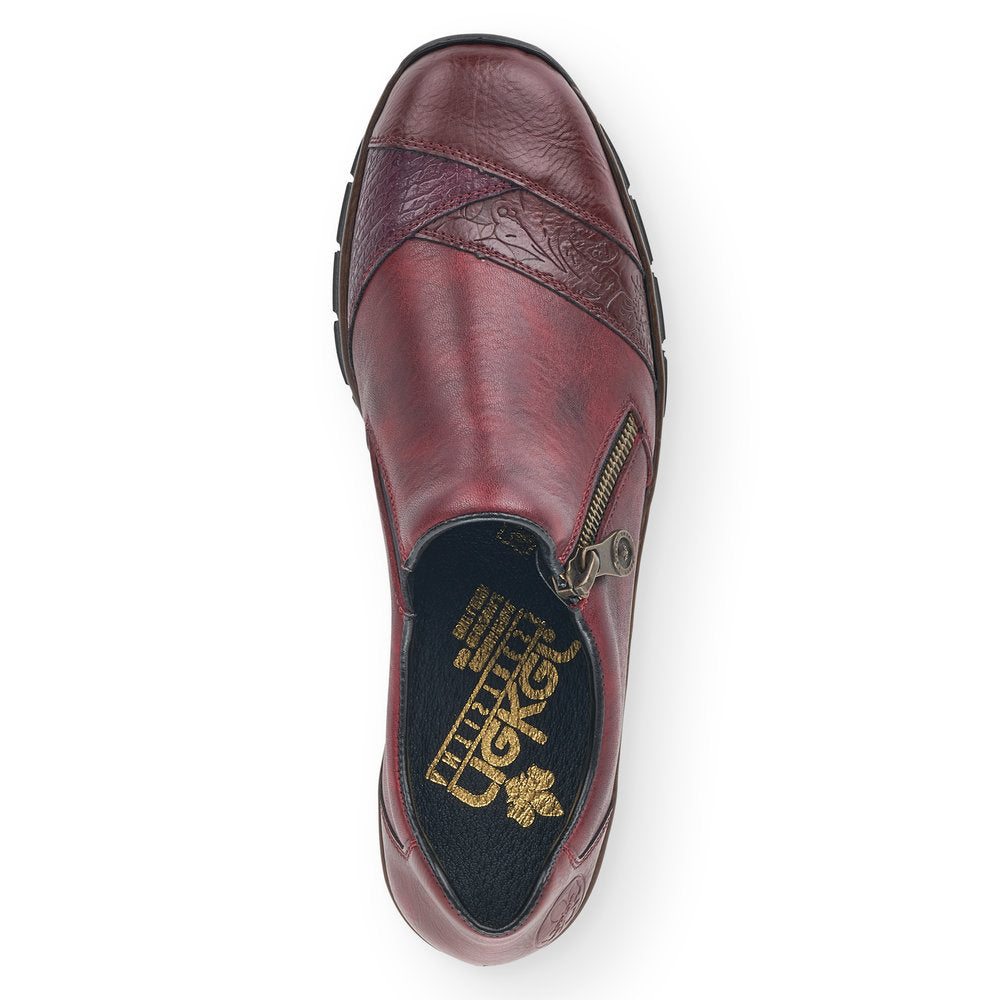 RIEKER - 53761-35 LOW WEDGE SHOE WITH SIDE ZIP - WINE