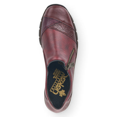 RIEKER - 53761-35 LOW WEDGE SHOE WITH SIDE ZIP - WINE