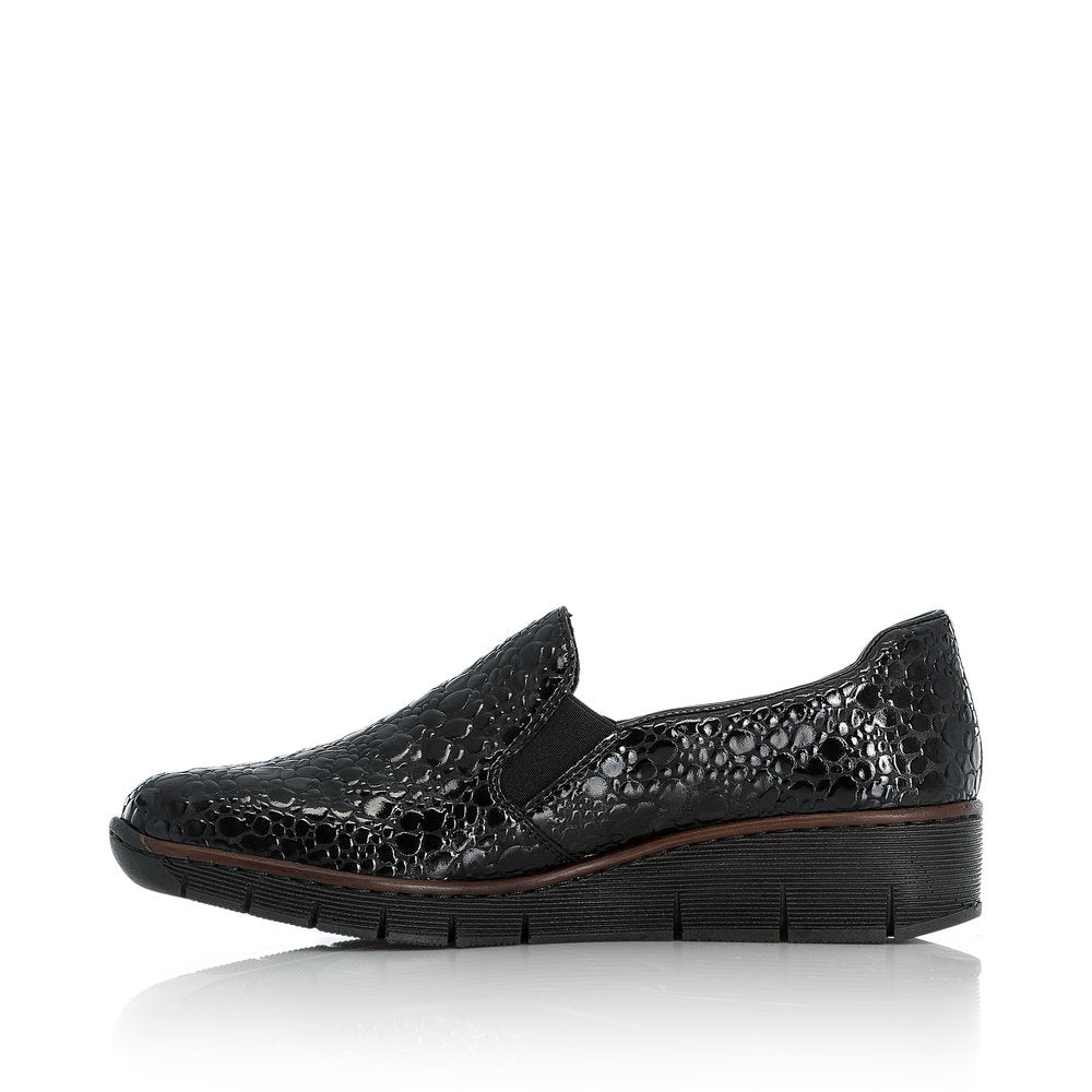 RIEKER - 53766-45 SLIP-ON COMFORT SHOE WITH WEDGE HEEL - BLACK CROC