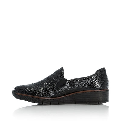 RIEKER - 53766-45 SLIP-ON COMFORT SHOE WITH WEDGE HEEL - BLACK CROC