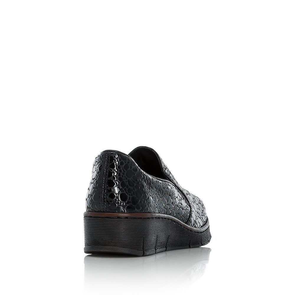 RIEKER - 53766-45 SLIP-ON COMFORT SHOE WITH WEDGE HEEL - BLACK CROC