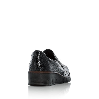 RIEKER - 53766-45 SLIP-ON COMFORT SHOE WITH WEDGE HEEL - BLACK CROC