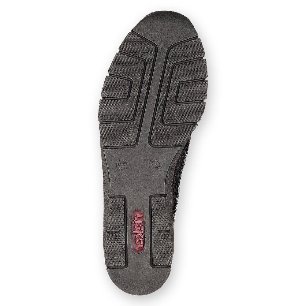 RIEKER - 53766-45 SLIP-ON COMFORT SHOE WITH WEDGE HEEL - BLACK CROC