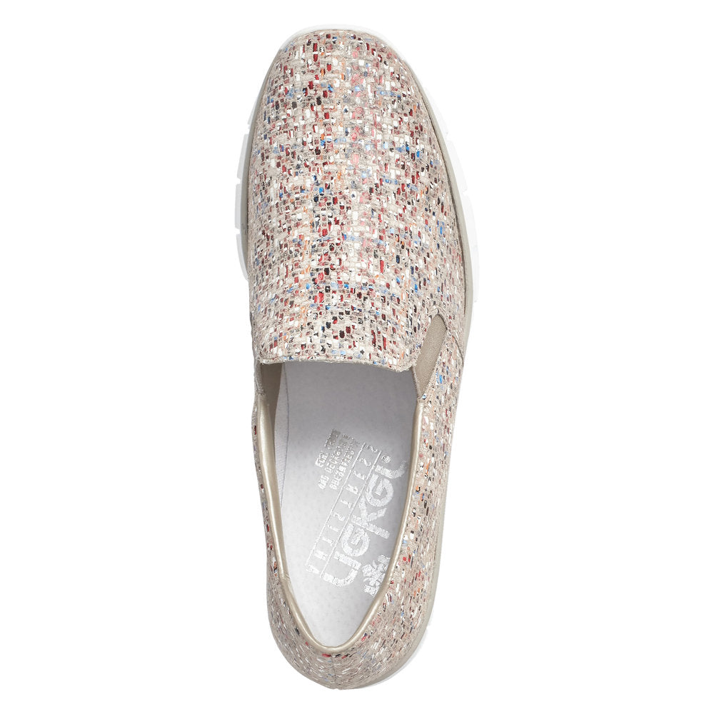 RIEKER - 53766-61 LOW WEDGE SLIP-ON COMFORT SHOE - BEIGE MULTI