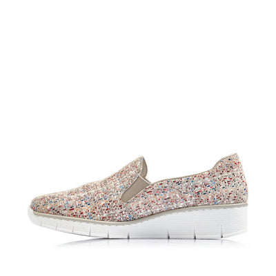 RIEKER - 53766-61 LOW WEDGE SLIP-ON COMFORT SHOE - BEIGE MULTI
