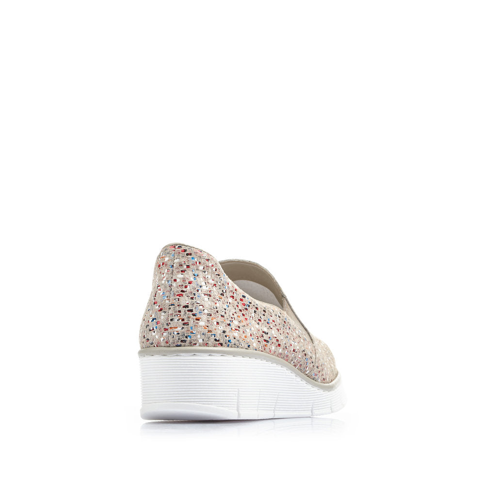 RIEKER - 53766-61 LOW WEDGE SLIP-ON COMFORT SHOE - BEIGE MULTI