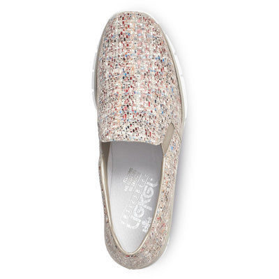 RIEKER - 53766-61 LOW WEDGE SLIP-ON COMFORT SHOE - BEIGE MULTI