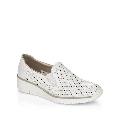 RIEKER - 53795-80 LOW WEDGE SLIP-ON SHOE - WHITE