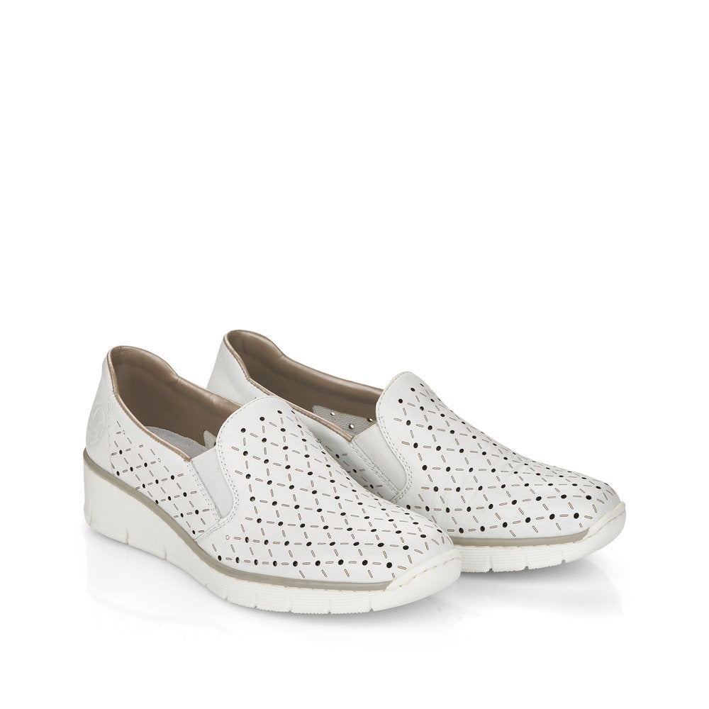 RIEKER - 53795-80 LOW WEDGE SLIP-ON SHOE - WHITE
