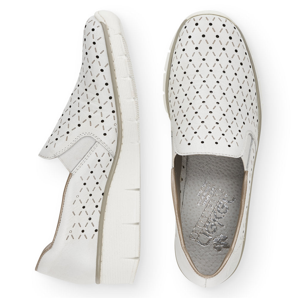RIEKER - 53795-80 LOW WEDGE SLIP-ON SHOE - WHITE