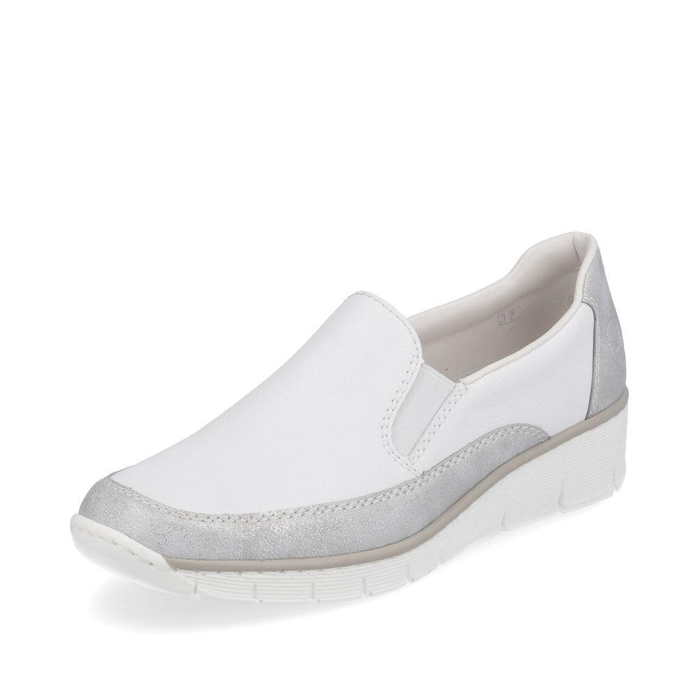 RIEKER - 53796-80 SLIP-ON COMFORT SHOE - WHITE/SILVER