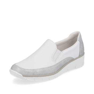 RIEKER - 53796-80 SLIP-ON COMFORT SHOE - WHITE/SILVER