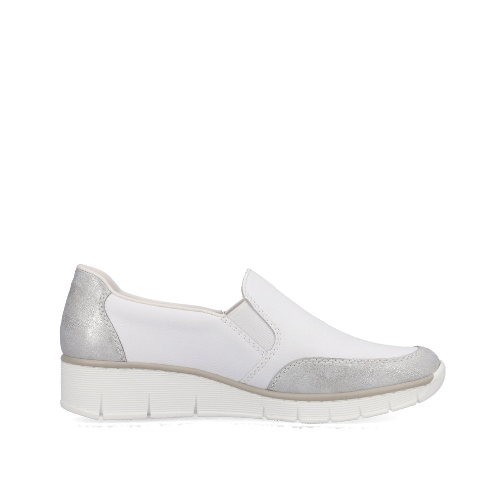 RIEKER - 53796-80 SLIP-ON COMFORT SHOE - WHITE/SILVER