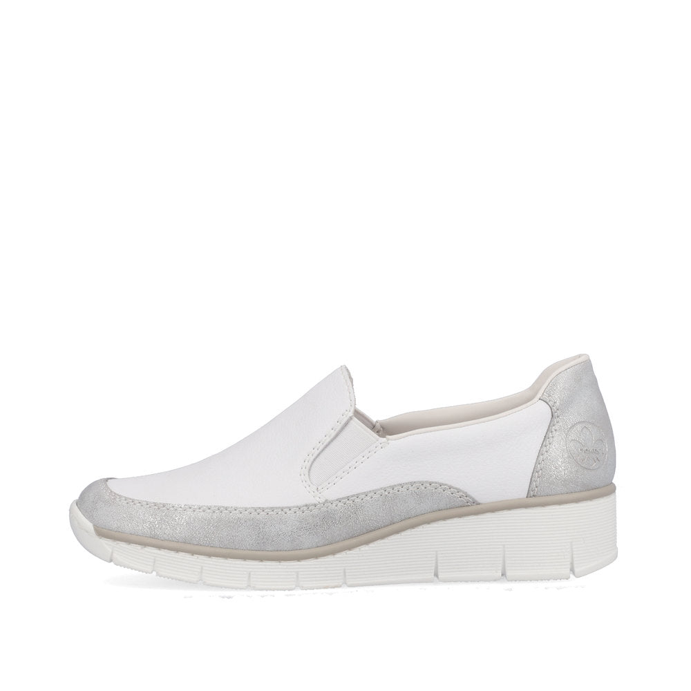 RIEKER - 53796-80 SLIP-ON COMFORT SHOE - WHITE/SILVER