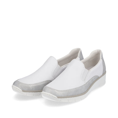 RIEKER - 53796-80 SLIP-ON COMFORT SHOE - WHITE/SILVER