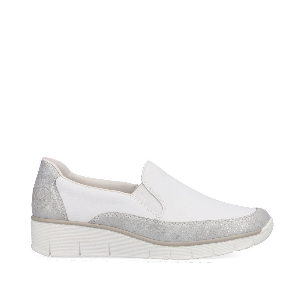 RIEKER - 53796-80 SLIP-ON COMFORT SHOE - WHITE/SILVER