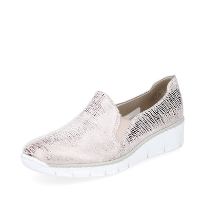 RIEKER - 537B0-62 WEDGE SLIP-ON CASUAL SHOE  - ROSE GOLD METALLIC