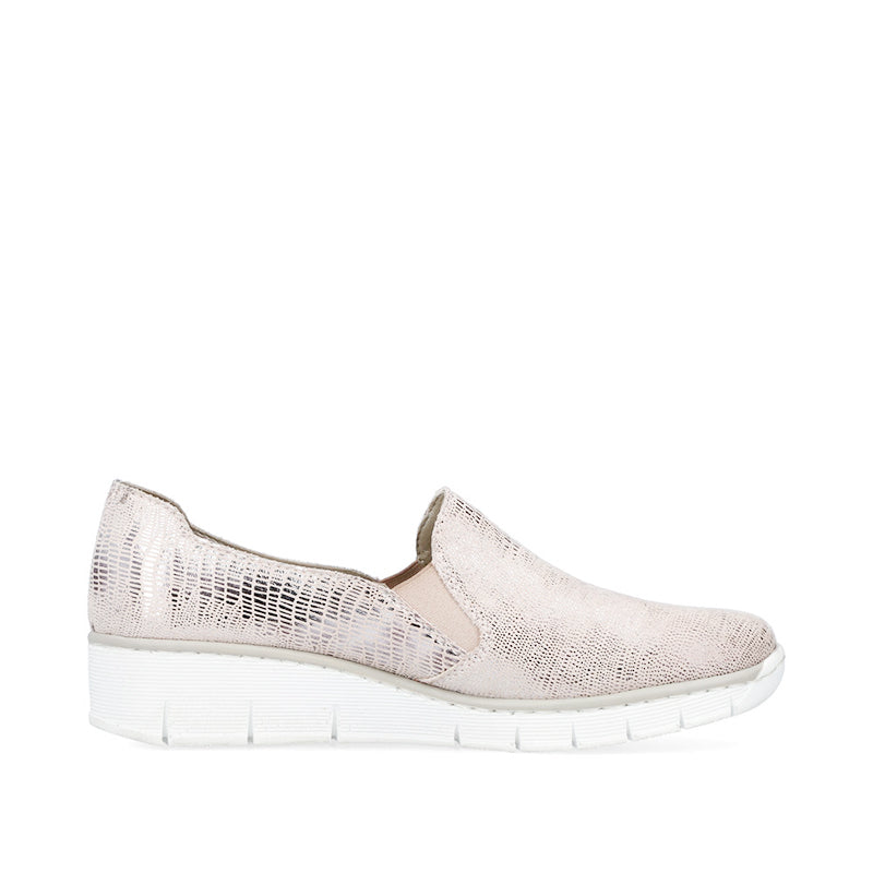 RIEKER - 537B0-62 WEDGE SLIP-ON CASUAL SHOE  - ROSE GOLD METALLIC