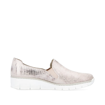 RIEKER - 537B0-62 WEDGE SLIP-ON CASUAL SHOE  - ROSE GOLD METALLIC