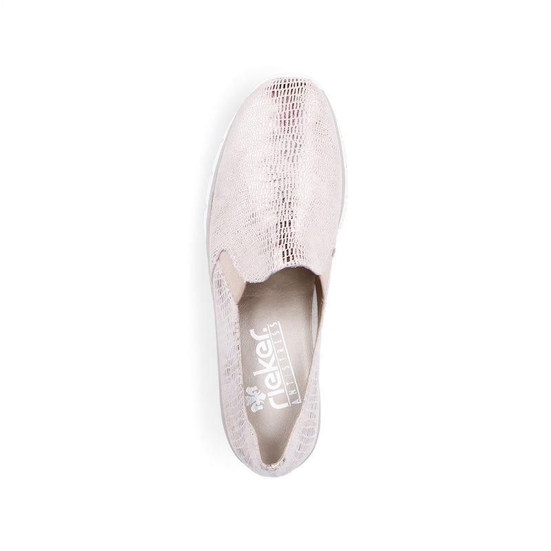 RIEKER - 537B0-62 WEDGE SLIP-ON CASUAL SHOE  - ROSE GOLD METALLIC