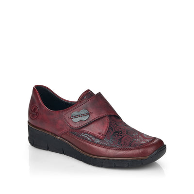 RIEKER - 537C0-35 LOW WEGDE HEEL WITH HOOK & LOOP STRAP - WINE