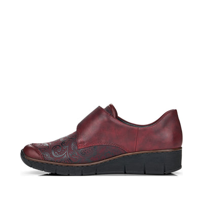 RIEKER - 537C0-35 LOW WEGDE HEEL WITH HOOK & LOOP STRAP - WINE