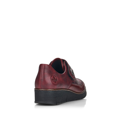 RIEKER - 537C0-35 LOW WEGDE HEEL WITH HOOK & LOOP STRAP - WINE