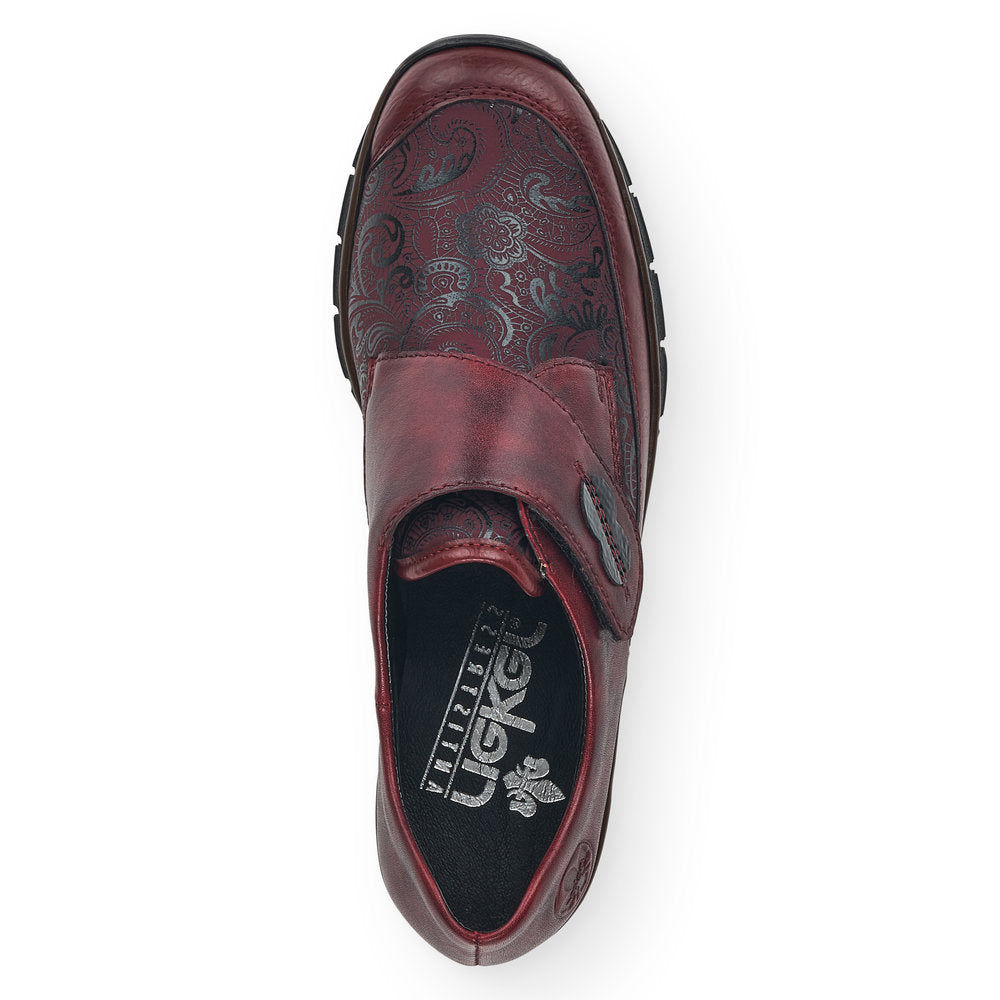 RIEKER - 537C0-35 LOW WEGDE HEEL WITH HOOK & LOOP STRAP - WINE