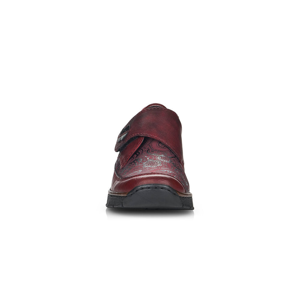 RIEKER - 537C0-35 LOW WEGDE HEEL WITH HOOK & LOOP STRAP - WINE