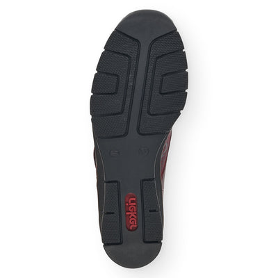 RIEKER - 537C0-35 LOW WEGDE HEEL WITH HOOK & LOOP STRAP - WINE