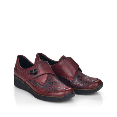 RIEKER - 537C0-35 LOW WEGDE HEEL WITH HOOK & LOOP STRAP - WINE