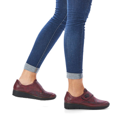 RIEKER - 537C0-35 LOW WEGDE HEEL WITH HOOK & LOOP STRAP - WINE