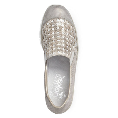 RIEKER - 537W4-40 LOW WEDGE SLIP-ON COMFORT SHOE - BEIGE MULTI