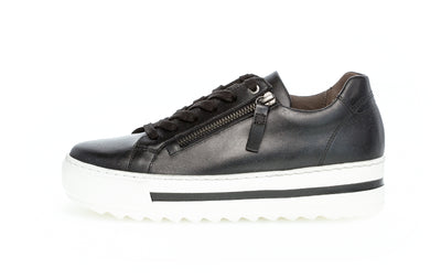 GABOR - 56.498.57 FAT LACED SHOE - BLACK LEATHER