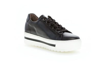 GABOR - 56.498.57 FAT LACED SHOE - BLACK LEATHER