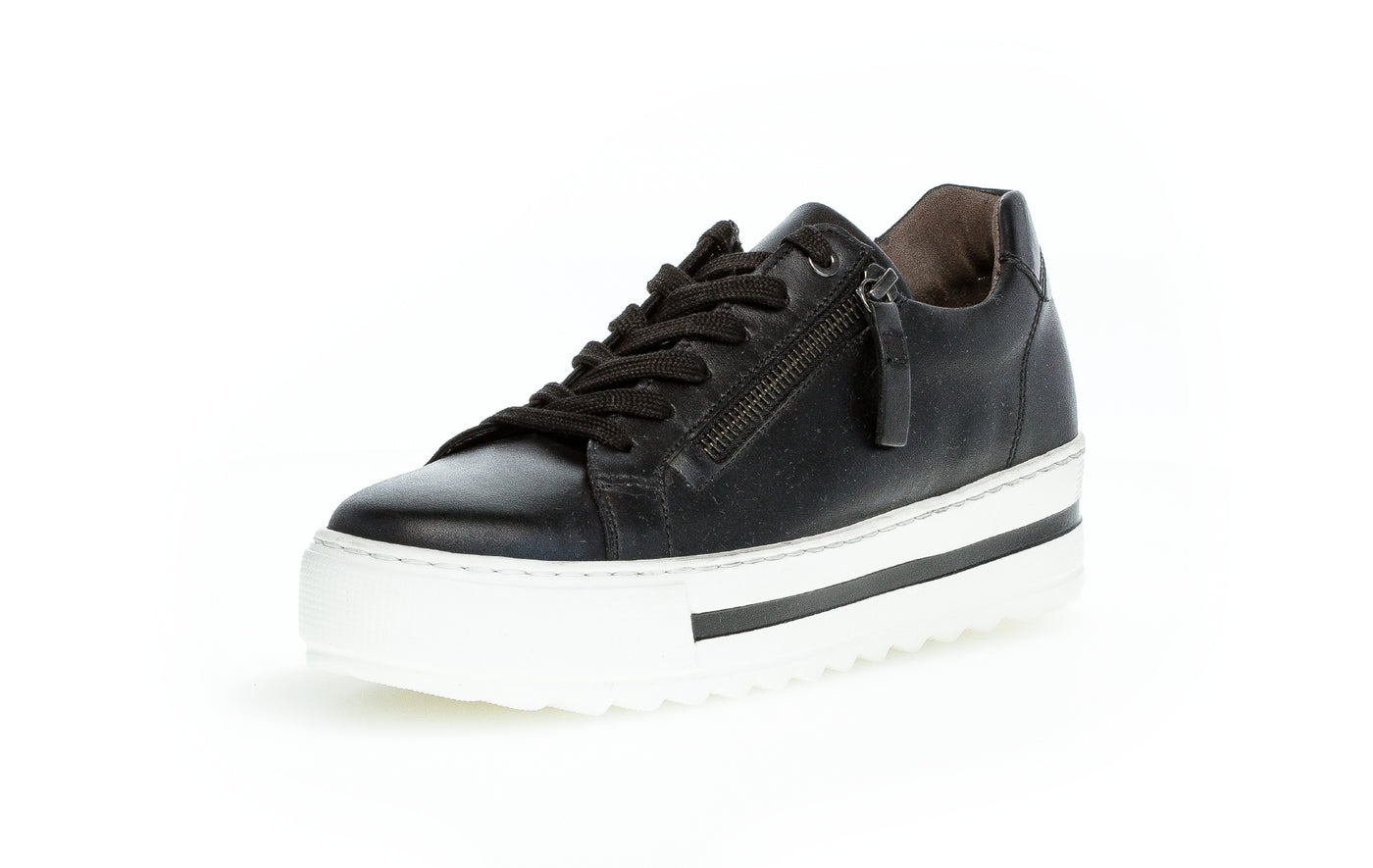 GABOR - 56.498.57 FAT LACED SHOE - BLACK LEATHER