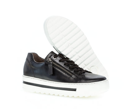 GABOR - 56.498.57 FAT LACED SHOE - BLACK LEATHER