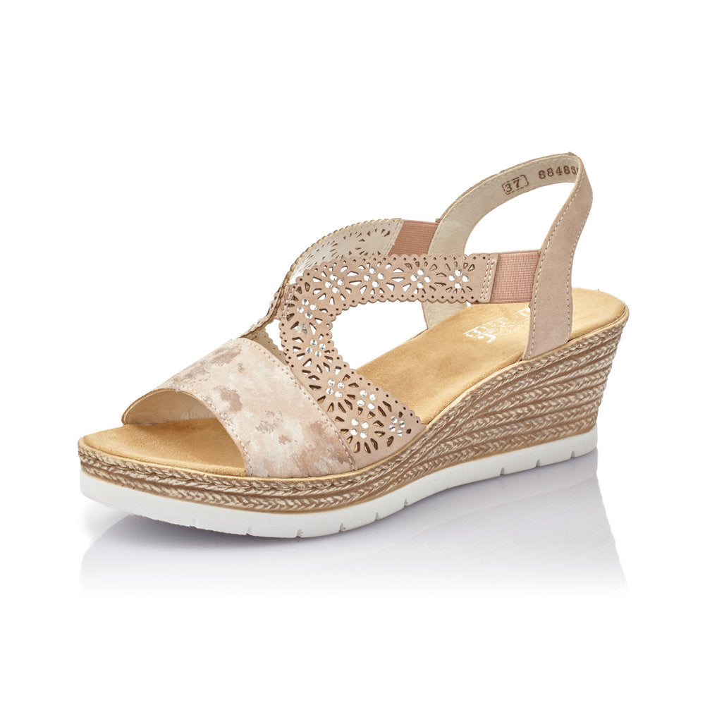 RIEKER 61916-31 LADIES ROSE-COLOURED SLIP ON SANDALS
