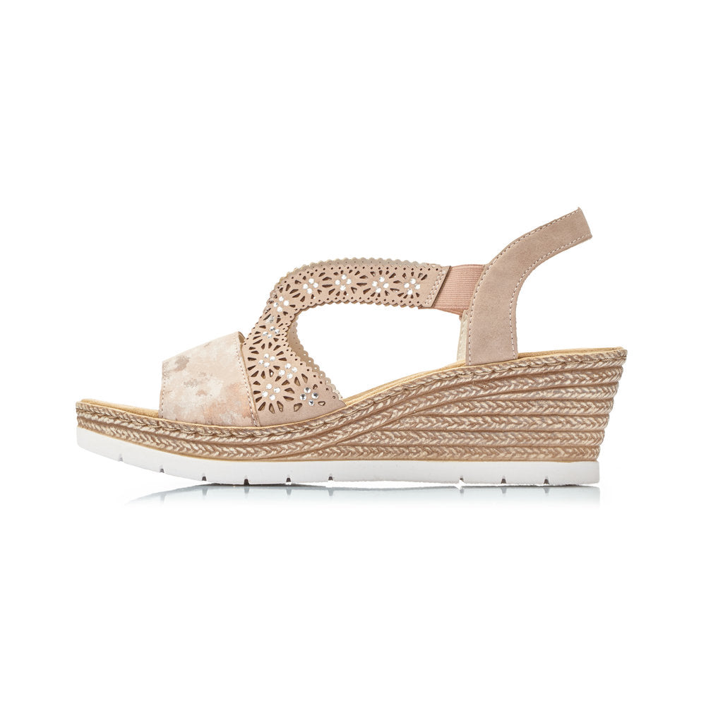 RIEKER 61916-31 LADIES ROSE-COLOURED SLIP ON SANDALS